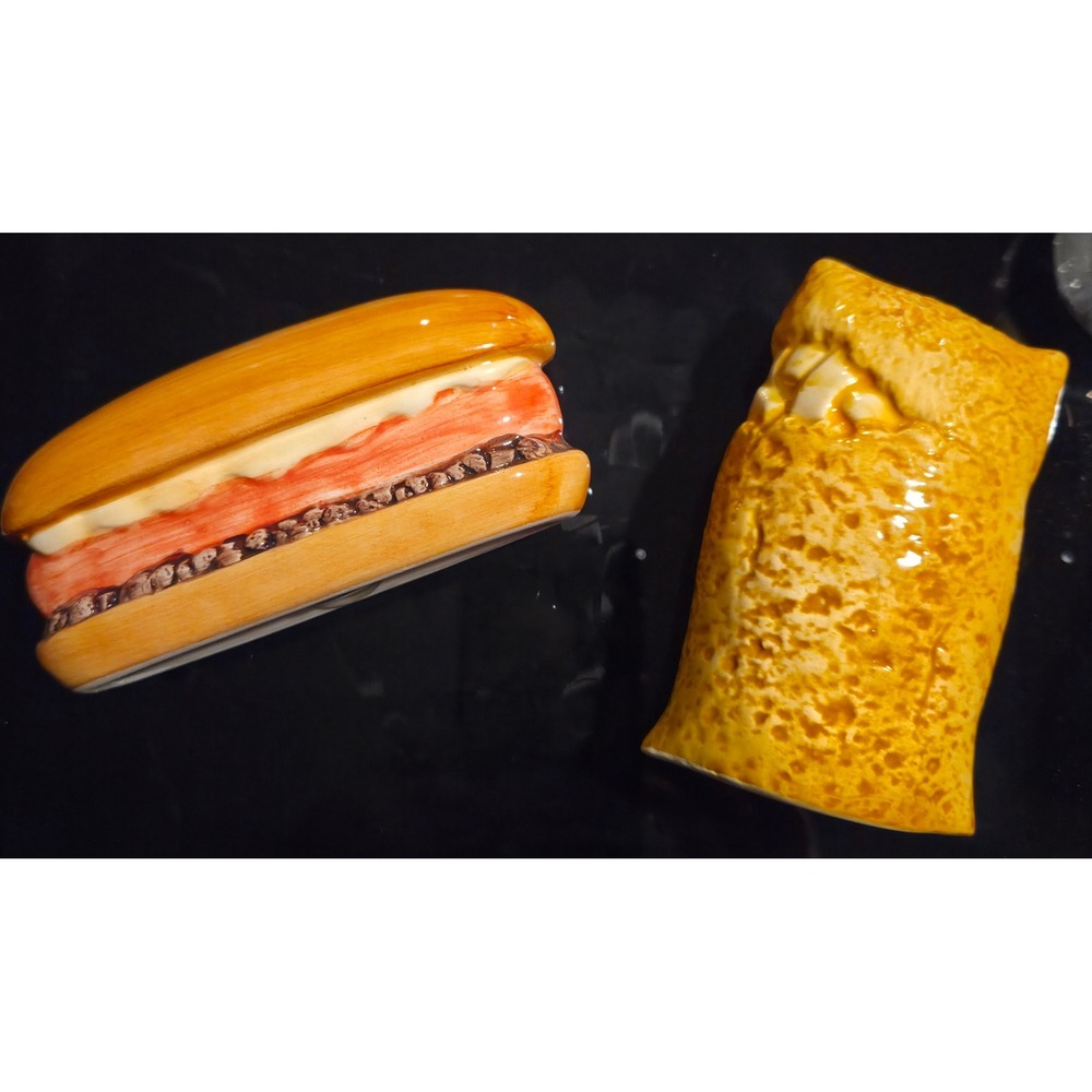 Vintage Enesco Hot Dog and Burrito Salt and Pepper Shakers Ceramic Novelty Set